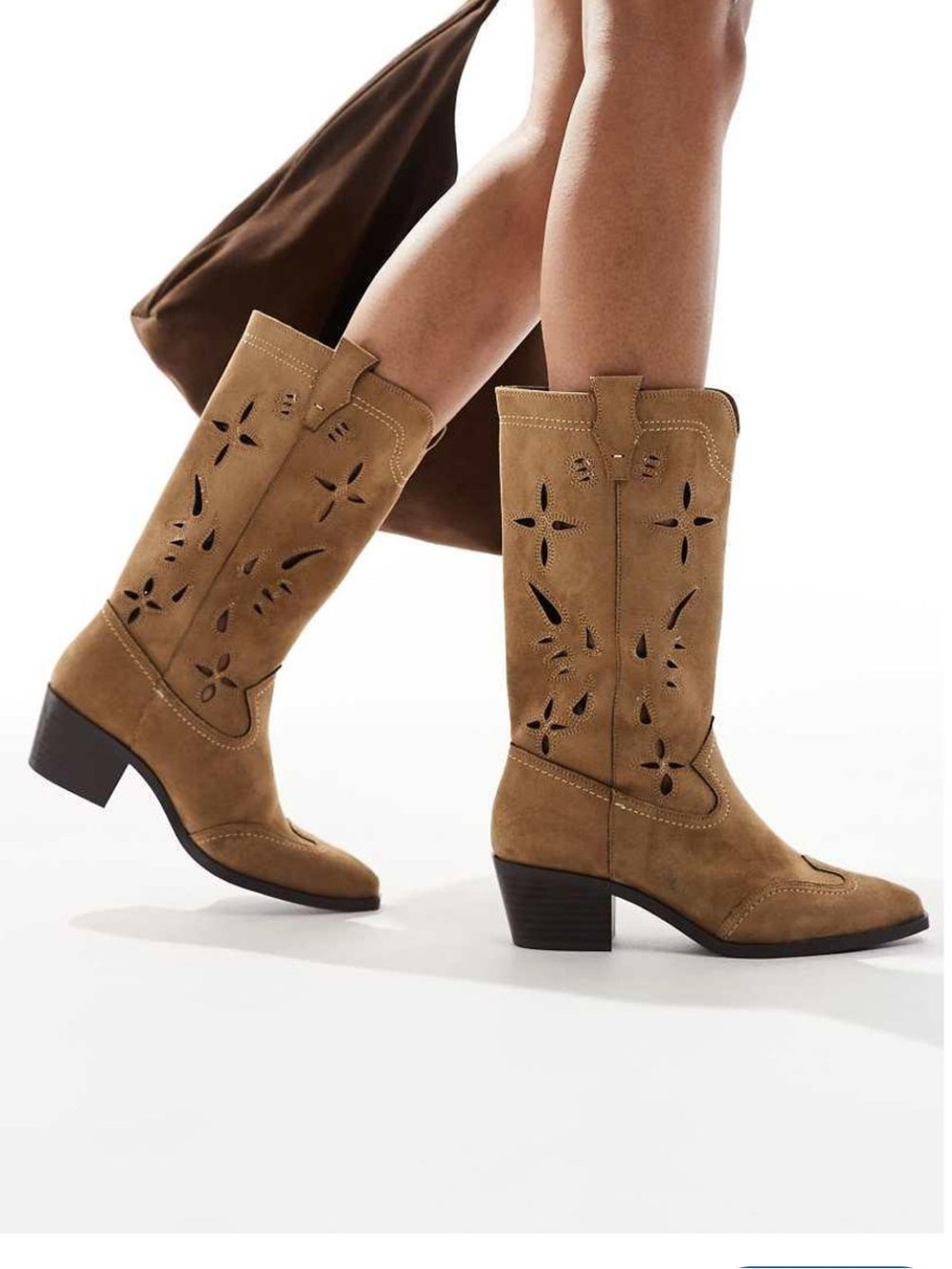 NWOT NO BOUNDARIES Suede Western Mid-Calf Boots in Tan size 8
